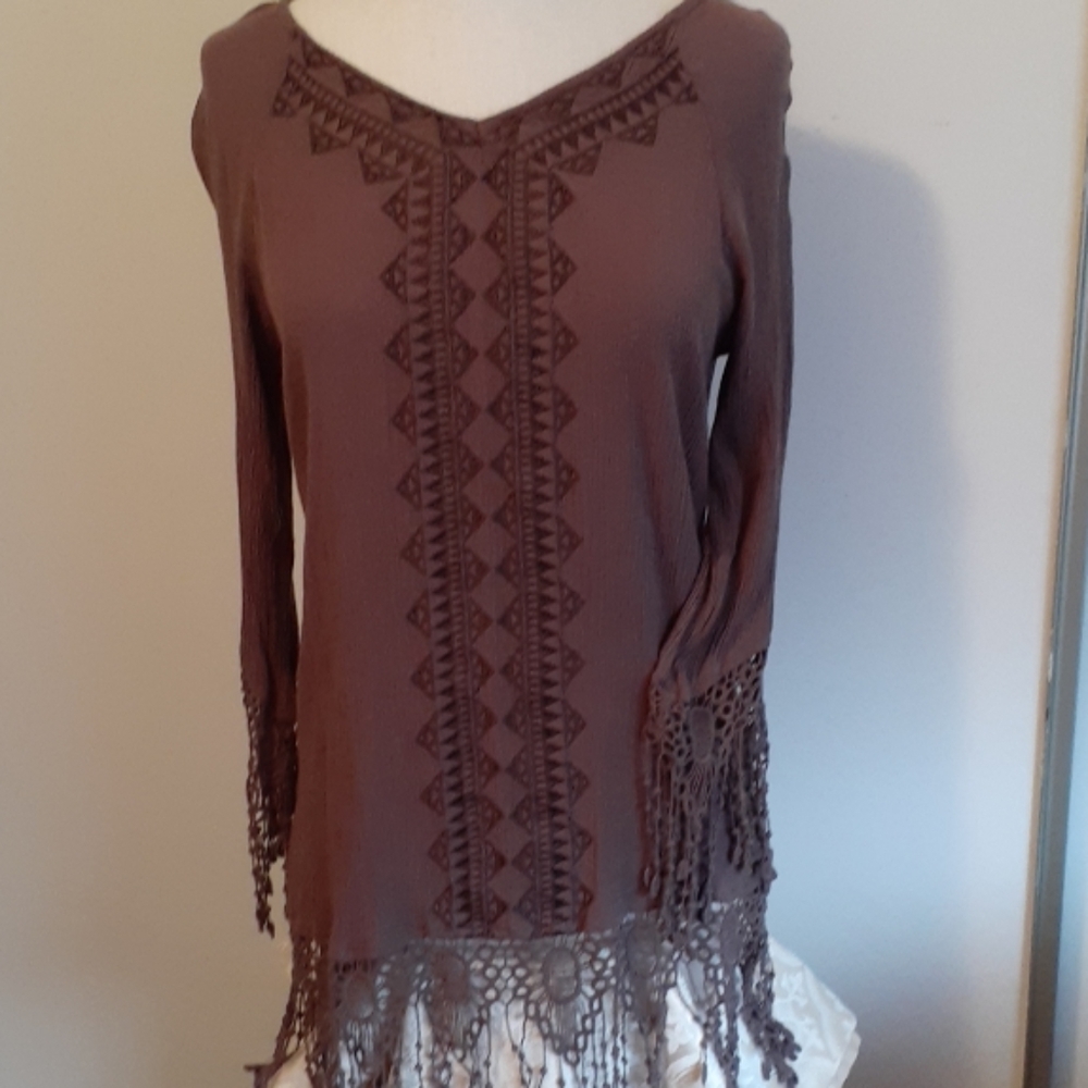 68 Indigo Soul Brown Boho Top Sz S